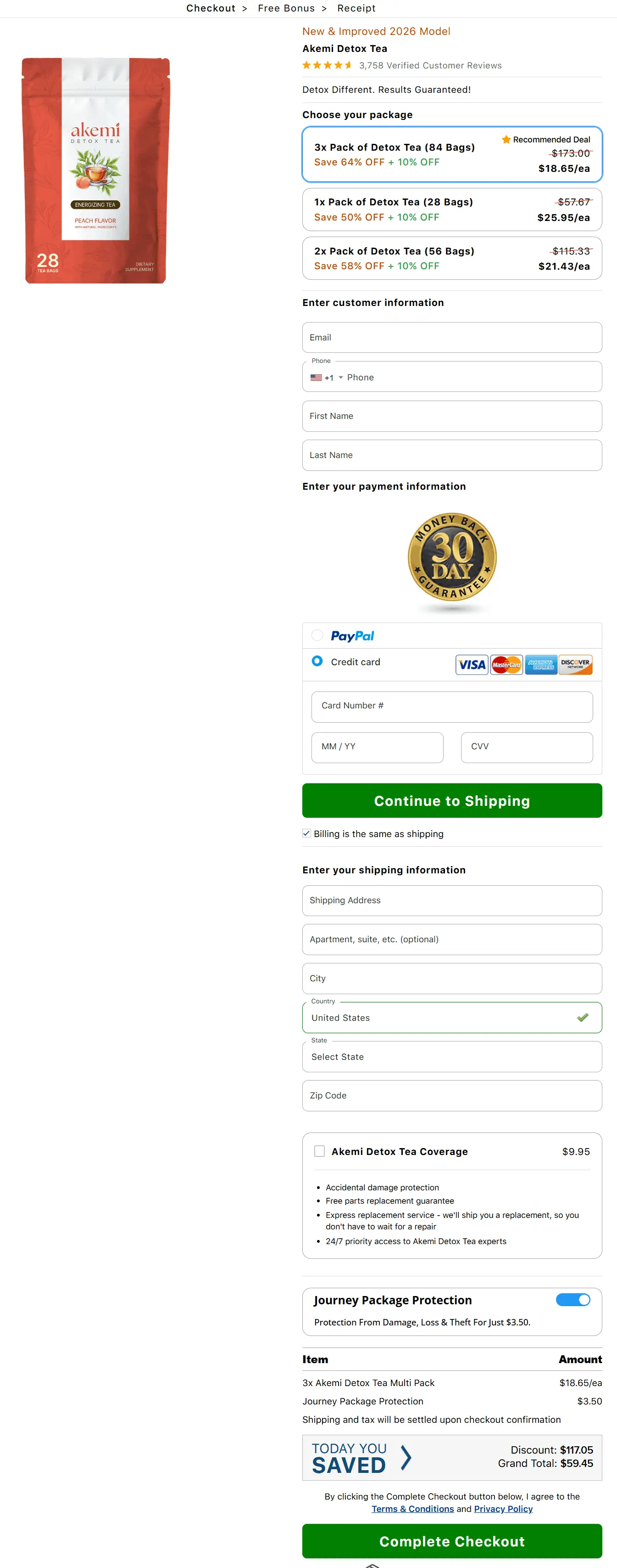 Akemi detox tea secure checkout page